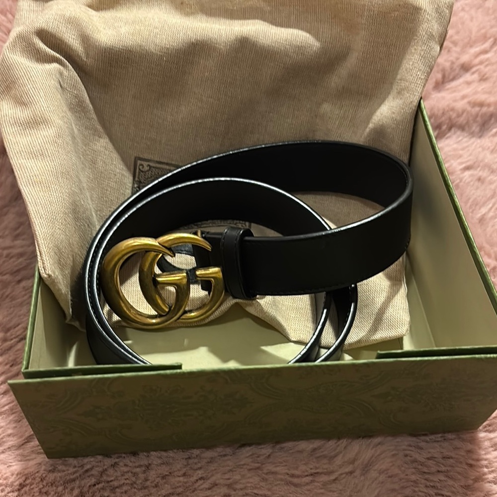 Gucci Black Leather Belt with Gold Buckle